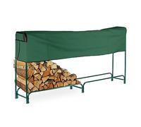 Relaxdays Range-bûches avec Protection, Acier, Accessoire pour Bois de Chauffage, H x L x P : 122x250x30 cm, Vert foncé