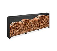 Relaxdays Range-bûches avec protection, pour bûches à partir de 25 cm, support en fer, HxLxP : 110 x 322 x 29 cm, noir