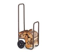 Relaxdays Range-bûches Mobile, 2 Roues, Jusqu’à 60 kg, pour bûches Standards, Support Bois de Chauffage, Acier, Marron