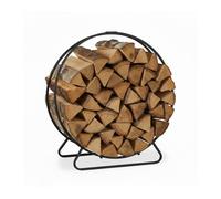 relaxdays 10028773 Cheminée, Range bûches Rond, Acier, étagère Cercle Bois, HxlxP 65x61x26 cm, Noir