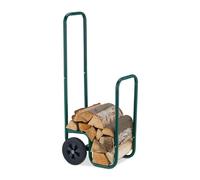 Relaxdays Range-bûches Mobile, 2 Roues, Jusqu’à 60 kg, pour bûches Standards, Support Bois de Chauffage, Acier, Vert