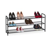 Relaxdays Range-Chaussures, 12 Paires de Chaussures, HxLxP: 48x100x25,5 cm, en métal, 3 Niveaux, pour l’entrée, Noir