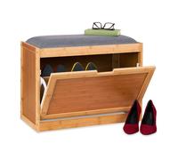 Relaxdays Range-chaussures, large assise, rangement, entrée et couloir, 2 compartiments réglables, bambou, nature-gris