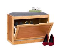 Relaxdays Range-Chaussures, Large Assise, Rangement, entrée et Couloir, 2 Compartiments réglables, Bambou, Nature-Gris
