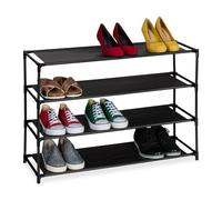 Relaxdays Rangement à Chaussures, 4 Niveaux, Structure métal & Niveaux en Tissu, pour l’entrée, Noir