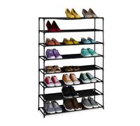 Relaxdays Rangement à Chaussures, 8 Niveaux, Structure métal & Niveaux en Tissu, pour l’entrée, Noir