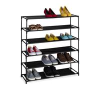 Relaxdays Rangement à Chaussures, 6 Niveaux, Structure métal & Niveaux en Tissu, pour l’entrée, Noir