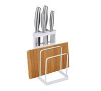 Relaxdays Range-Couteaux Deux-en-Un pour Couteaux et Planches à découper ou couvercles de Casserole, en métal, Blanc