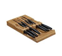 Relaxdays Range couteaux tiroir, 12 couteaux & aiguisoir, bloc en bambou, horizontal, HLP: 4,5 x 43,5 x 23 cm, nature