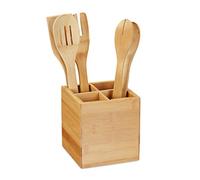 Relaxdays Range-couverts, 4 compartiments, Rangement d’ustensiles de cuisine, ustensiles, 14,5 x 13,5 x 13,5 cm, nature
