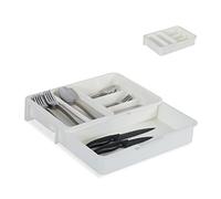 Relaxdays Range couverts,7 casiers, extensible couvert et ustensiles de cuisine, plastique, HlP 6 x 23,5x31,5cm blanc