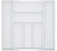 Relaxdays 10023244, Blanc Boîte à Couverts Tiroir, Extensible, Largeur Variable, 5-7 Casiers, Organiseur Bambou, HLP 5x48x46cm