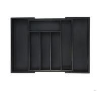 Relaxdays Range-couverts, extensible, 5 à 7 compartiments, rangement tiroirs, bambou & MDF, organisateur, noir