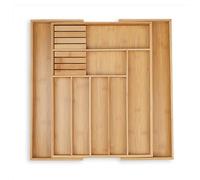Relaxdays Range-Couverts Extensible, Bambou, Entre 7 & 9 Compartiments, 2 Blocs à Couteaux, 5,5x45x44,5 cm, Nature