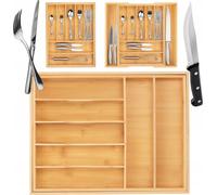 Relaxdays Bac à Couverts, Extensible, 7-9 Compartiments, HxLxP: 5 x 34-50,5 x 44,5 cm, Range-Couverts en Bambou, Nature