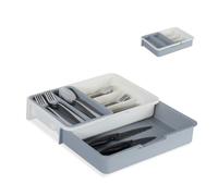Relaxdays Range couverts extensible,7 casiers, couvert et ustensiles de cuisine, plastique, HlP 6 x 23,5x31,5cm,gris
