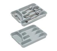 Relaxdays range-couverts, lot de 2, cinq compartiments, pour les ustensiles de cuisine, plastique, 4 x 25 x 33 cm, gris