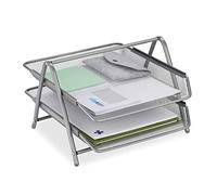 Relaxdays Range-Documents, 2 Niveaux, Organiseur Bureau en métal, HxLxP : 20,5 x 30 x 35,5 cm, Aspect Maille, Argent