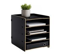 Relaxdays Range-Documents A4 Noir, 5 Compartiments, 29,5 × 25 × 31,5 cm, MDF, Montage emboîté