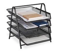 Relaxdays Range-Documents, 4 Compartiments, Aspect Maille, pour Format A4, HxLxP: 32,5 x 30 x 35,5 cm, Rangement, Noir