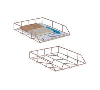 Relaxdays Range-Documents, Lot de 2, métal, Organiseur, H x L x P : 5,5 x 26 x 31,5 cm, Rangement de Bureau, Rose Gold