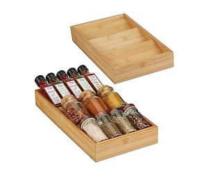 Relaxdays Range-épices pour le tiroir, lot de 2, 3 compartiments, horizontal, bambou, HLP 5x20x38 cm, nature