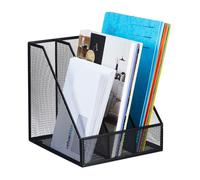 Relaxdays Range-revues, 3 compartiments, format A4, design maille, HLP 26x24x26 cm, bureau/télétravail, métal, noir