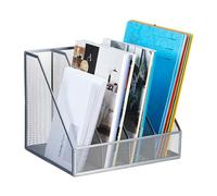 Relaxdays Range-revues, 4 Compartiments, Format A4, Design Maille, HLP 26x31x26 cm, Bureau/télétravail, métal, argenté