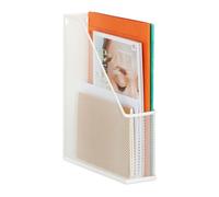 Relaxdays Range-revues en métal, Format A4, HxLxP : 31,5x7x25 cm, Porte-Magazines, Design Maille, Bureau, Maison, Blanc
