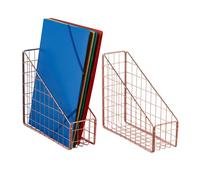 Relaxdays Range-revues, en Lot de 2, A4, Design grillagé, pour Bureau & télétravail, en métal, HLP 23x9x25,5 cm, Or Rose