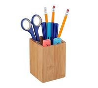 Relaxdays Range-stylos en Bambou, Crayons, pinceaux à Maquillage, HxLxP: 11x8x8 cm, Porte-stylos pour Bureau, Nature