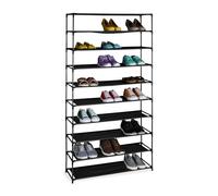 Relaxdays Rangement à chaussures, 10 niveaux, noir | structure métal & niveaux en tissu, pour l’entrée