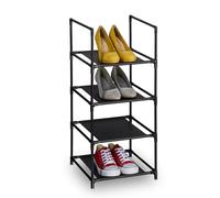 Relaxdays Rangement à Chaussures, 4 Niveaux, HxLxP : 72x33x33 cm, Meuble métal & Niveaux en Tissu, étroit, Noir - Gris