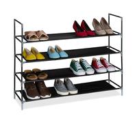Relaxdays Rangement à Chaussures, 4 Niveaux, HxLxP : 75x100x28 cm, Meuble métal & Niveaux en Tissu, Noir - Transparent