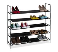 Relaxdays Rangement à Chaussures, 5 Niveaux, HxLxP : 91x100x28 cm, Meuble métal & Niveaux en Tissu, Noir - Transparent