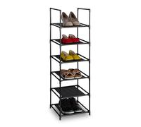 Relaxdays Rangement à Chaussures, 6 Niveaux, HxLxP : 106x33x33 cm, Meuble métal & Niveaux en Tissu, étroit, Noir - Gris