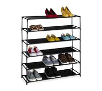 Relaxdays Rangement à Chaussures, 6 Niveaux, Structure métal & Niveaux en Tissu, pour l’entrée, Noir
