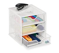 Relaxdays Rangement à Compartiments, Organiseur Bureau 3 tiroirs, HxLxP: 17 x 16 x 17 cm, Range-dossiers, Blanc
