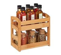 Relaxdays Rangement à épices en Bambou, 2 Niveaux, Non Fixe, HxLxP: 23x25,5x15,5 cm, Plan de Travail, Cuisine, Nature