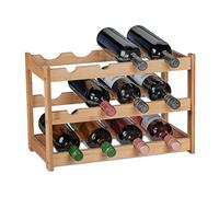 Relaxdays Rangement Bouteilles de vin, 12 emplacements, Bambou, HxLxP: 30 x 45 x 23,5 cm, Non Fixe, Cuisine, Bar, Nature