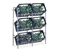 Relaxdays Rangement caisses de Boissons, HxLxP: 116x96x33 cm, étagères pour 6 bacs, Acier, Support Bouteilles, argenté