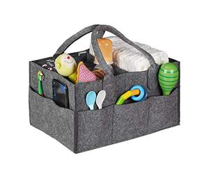 Relaxdays Rangement couches, 11 compartiments, panier langer portable, organiseur chambre bébé, corbeille, gris foncé