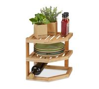 Relaxdays Rangement cuisine bambou, HLP: 25,5x25,5x25,5 cm, étagères angle plan de travail et cuisine, 2 niveaux, nature