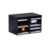 Relaxdays Rangement de Documents en Bambou, A4, 10 Compartiments, Bureau, H x L x P : 31 x 49 x 31 cm, Organisateur Noir