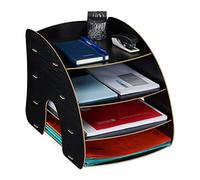 Relaxdays Rangement Documents, 4 Compartiments, étagères Lettres, Organiseur Format A4, HxLxP:27 x 25,5 x 34,5 cm, Noir