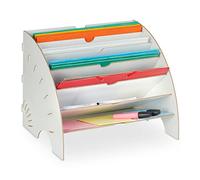 Relaxdays Rangement Documents, 6 Compartiments, Format A4, HxLxP: 27x34x27 cm, Bureau et école, Organiseur, MDF, Blanc
