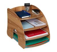 Relaxdays Rangement Documents, 4 Compartiments, étagères Lettres, Organiseur A4, HxLxP:27 x 25,5 x 34,5 cm, Marron foncé