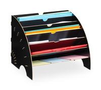 Relaxdays Rangement Documents, 6 Compartiments, Format A4, HxLxP: 27x34x27 cm, Bureau et école, Organiseur, MDF, Noir