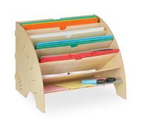 Relaxdays Rangement Documents, 6 Compartiments, Format A4, HxLxP: 27x34x27 cm, Bureau et école, MDF, Marron Clair