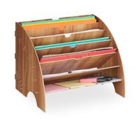 Relaxdays Rangement Documents, 6 Compartiments, Format A4, HxLxP: 27x34x27 cm, Bureau et école, MDF, Marron foncé